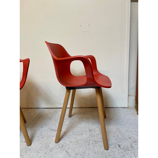 Vitra Pair of Vitra Modern Design Hal Armchairs With Wooden Legs For Sale - Image 4 of 5