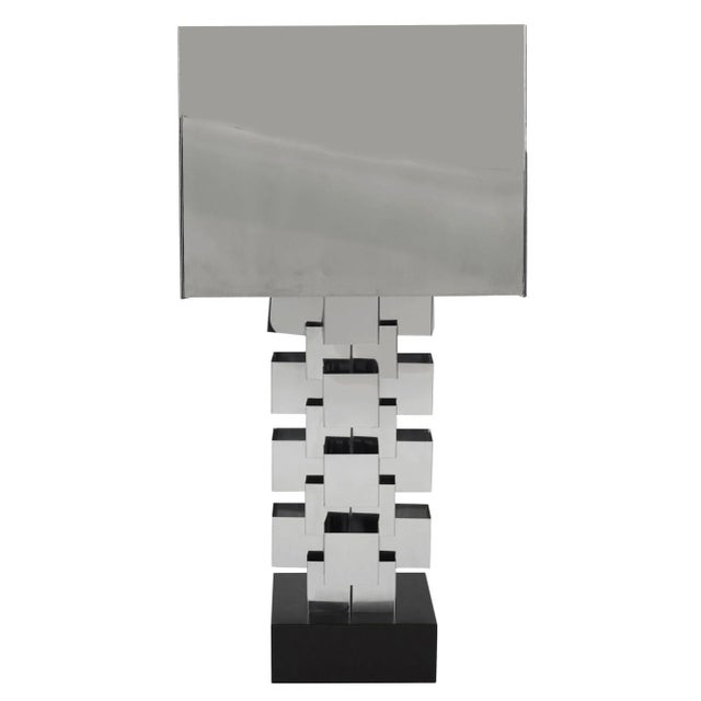 Brutalist 1970s Brutalist Chrome Interlaced Column Sculpture Table Lamp by Curtis Jere, Pair For Sale - Image 3 of 6