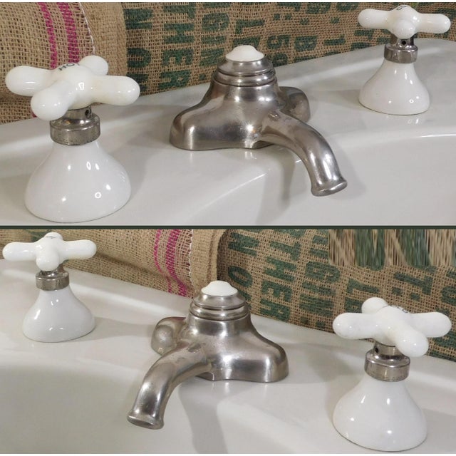 Ceramic Antique 1919 Trenton Potteries Company Large Tepeco Vitreous China Pedestal Sink For Sale - Image 7 of 18