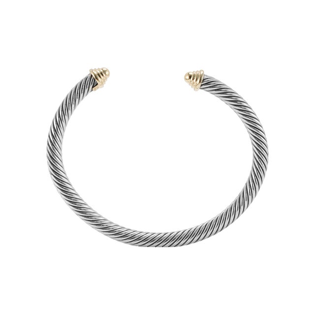 David Yurman David Yurman Classic Cable Dome Silver & Yellow Gold 5mm Cuff Bangle Bracelet For Sale - Image 4 of 6