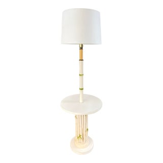 Hollywood Regency Ceramic Faux Bamboo Floor Lamp & Side Table For Sale