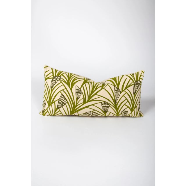 2020s Contemporary Green Leaf + Cream Lumbar Pillow For Sale - Image 5 of 5