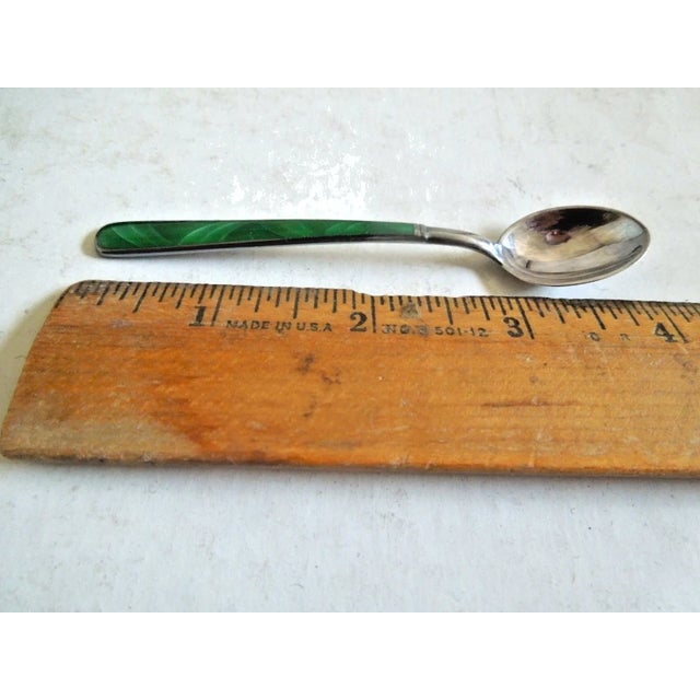 Mid-Century Modern Mid 20th Century Set of 6 Codan Jensen Style Sterling Silver Guilloche Enamel Demitasse Spoons With Box For Sale - Image 3 of 5