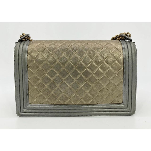 Chanel Gold Silver Leather Medium Boy Bag Classic Flap For Sale - Image 9 of 12