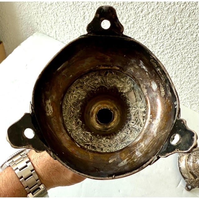 Silver Rare 19th C. Antique Silver Judaica Shabbat Candlesticks Polish Szekman For Sale - Image 8 of 18