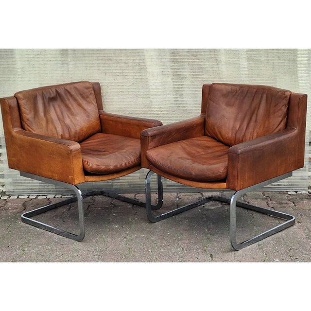 1960s Mid-Century DS 201 Armchairs in Cognac-Colored Cowhide Leather by Robert Haussmann for De Sede, 1960s, Set of 2 For Sale - Image 5 of 15
