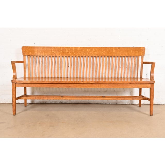 Antique Arts & Crafts Solid Oak Lawyer's Bench For Sale - Image 10 of 10