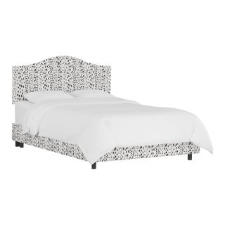 King Camelback Bed in Linen Leopard Ink For Sale