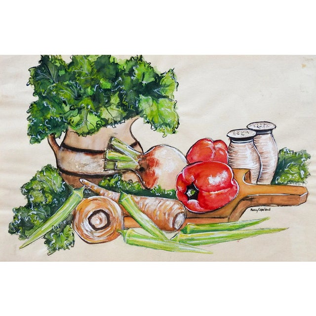 Mid-Century Still Life With Vegetables Painting For Sale - Image 4 of 4