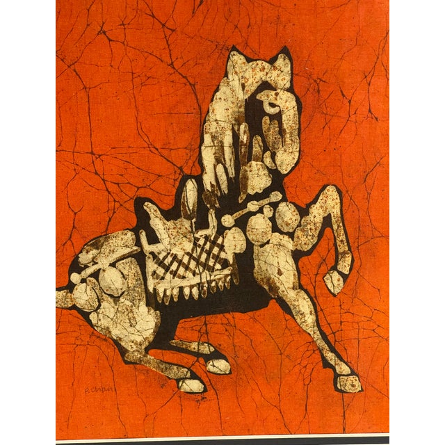 Asian Antique Vintage Mid-Century Batik Tang Horse Textile Art, Newly Framed For Sale - Image 3 of 6