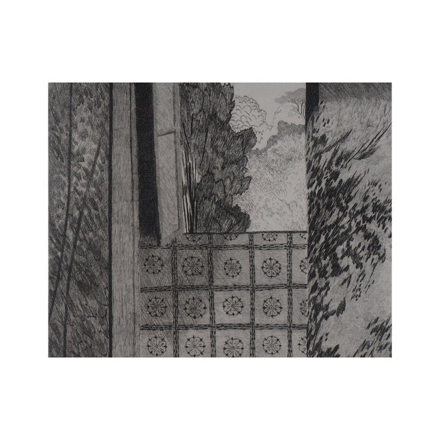 Brigitte COURME The window Original lithograph signed and titled in pencil Numbered / 10 On Arches Vellum 56.5 x 38 cm Dry...