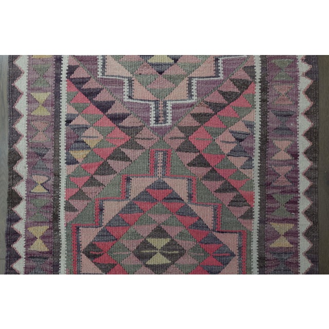 Pink 1970s Vintage Turkish Oushak Handmade Wool Cotton Pink Runner Rug For Sale - Image 8 of 11