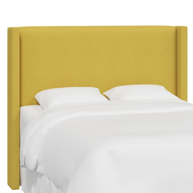 Logan Queen Wingback Headboard in Linen Ochre For Sale