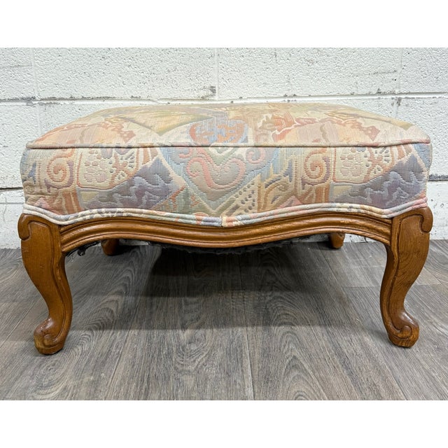 Vintage French Louis XV French Country Carved Upholstered Ottoman For Sale - Image 11 of 11