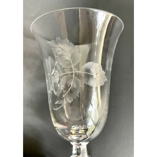 1940's Dolly Madison Rose Etched Crystal Glasses by Heisey - Set of 7 For Sale - Image 11 of 12