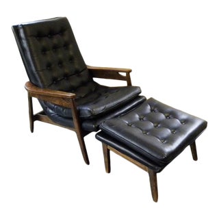 Mid Century Vintage Danish Style Lounge Chair and Ottoman For Sale