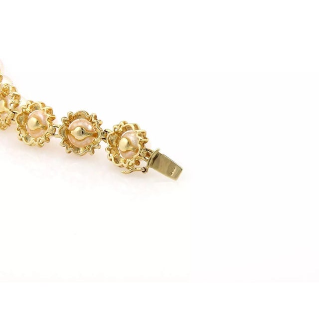 Pearls Floral 14k Yellow Gold Bracelet For Sale - Image 4 of 4