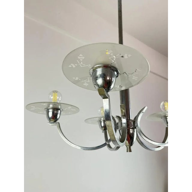 1940s Italian Five-Light Metal and Glass Chandelier, 1940s For Sale - Image 5 of 12