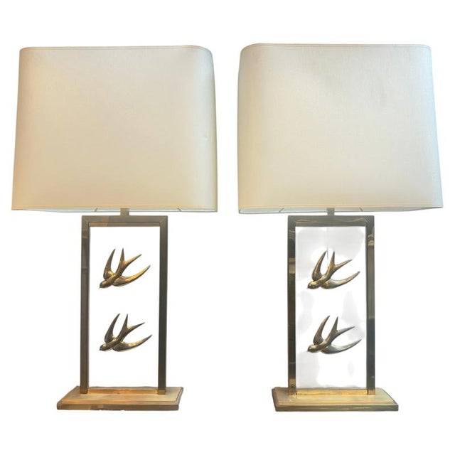 Vintage French Decorative Table Lamps in Glass and Brass, 1970, Set of 2 For Sale - Image 17 of 17