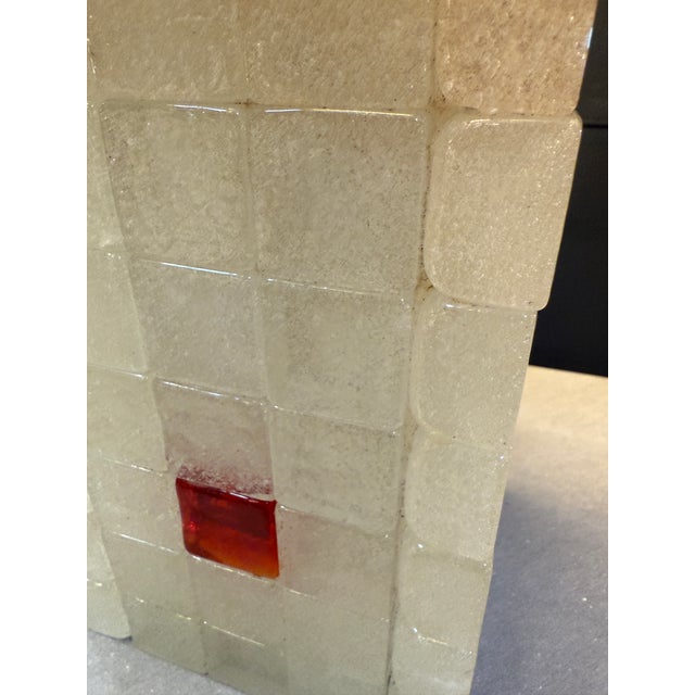Glass Italian Glass Block Table Lamp With Red Accents, 1970s For Sale - Image 7 of 8