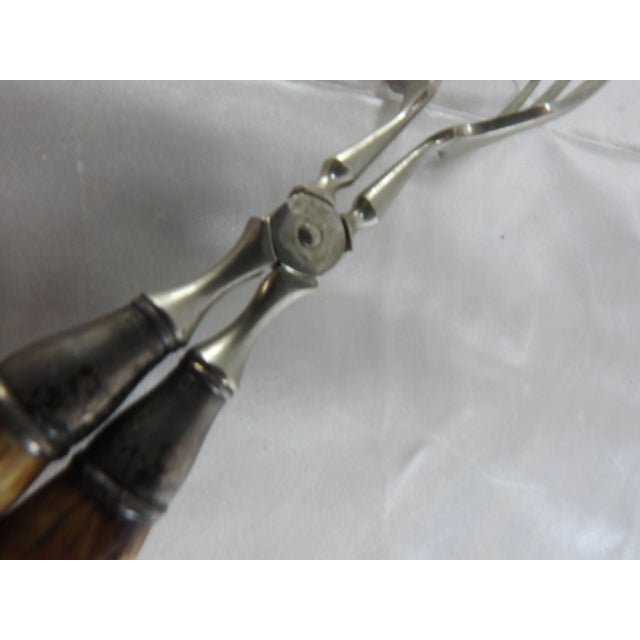 Vintage German Sterling Silver Tongs With Horn Handles For Sale - Image 4 of 10