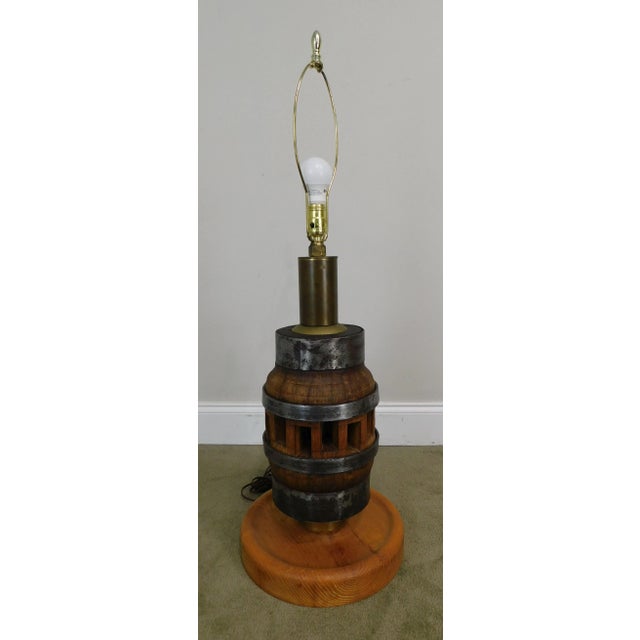 1950s Heavy Wood and Steel Vintage Barrel Table Lamps - a Pair For Sale - Image 5 of 13