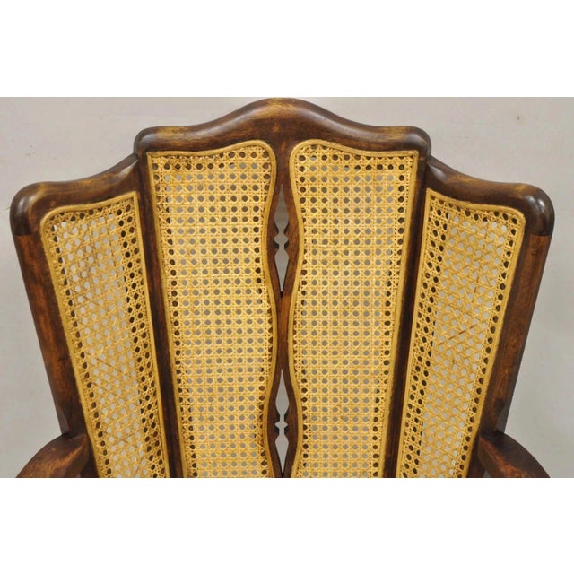 Victorian Antique Victorian Walnut and Cane Carved Lounge Arm Chair W/ Queen Anne Legs For Sale - Image 3 of 10