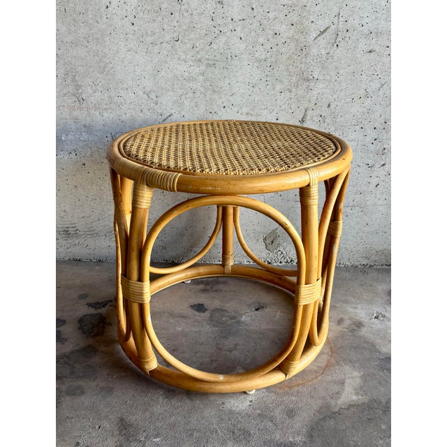 Franco Albini Vintage Coastal Mid Century Riviera Rattan and Cane Side Table For Sale - Image 4 of 8