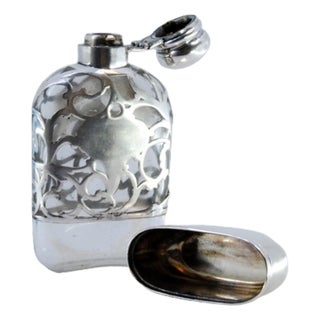 Silver Perfume Bottle with Hinged Lid and Glass Inside For Sale