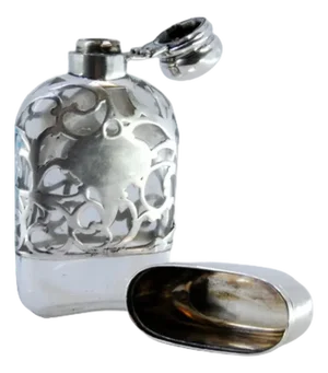 Silver Perfume Bottle with Hinged Lid and Glass Inside