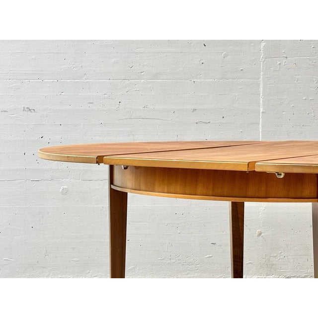 Round Extendable Cherrywood Table with Star Veneer, 1950s For Sale - Image 12 of 16