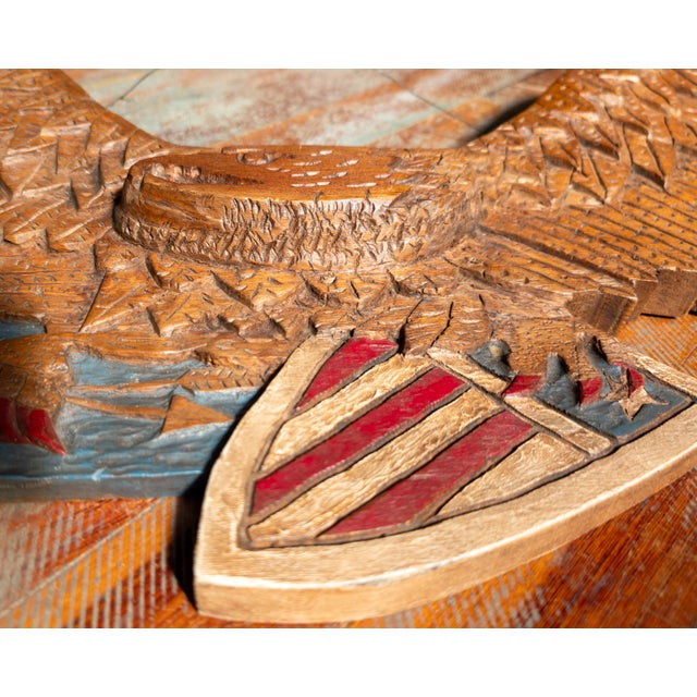 Mid-Century Folk Art Carved Bellamy Style Patriotic Eagle, Signed For Sale - Image 9 of 12