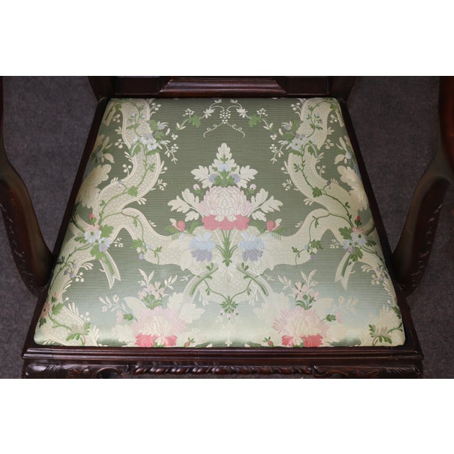 Fine Large Set 10 Carved Dark Mahogany English Chippendale Dining Chairs For Sale - Image 9 of 11