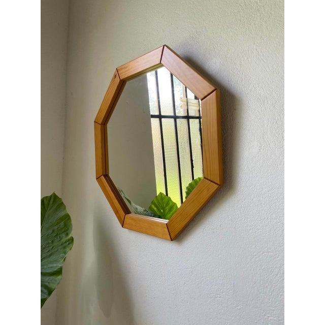 Wood Hexagonal Pine Mirror, 1980s For Sale - Image 7 of 18