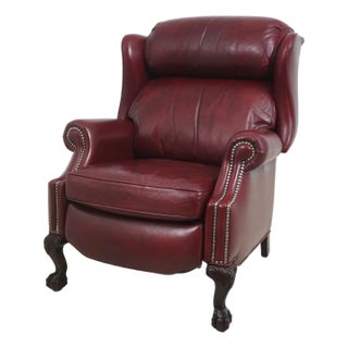 Hancock & Moore Ball & Claw Leather Recliner Wing Chair For Sale