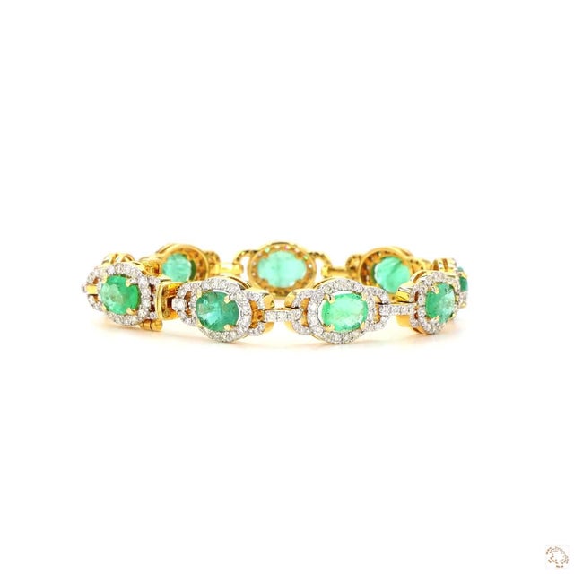 Metal 3.28 Carat Round Brilliant Cut Diamond Emerald Gold Bracelet For Sale - Image 7 of 9