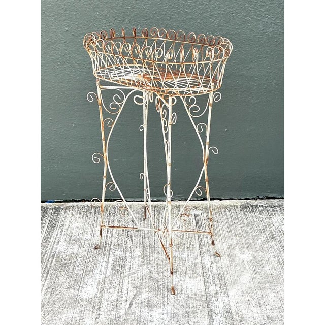 Metal Vintage Scrollwork Iron Plant Holder For Sale - Image 7 of 12