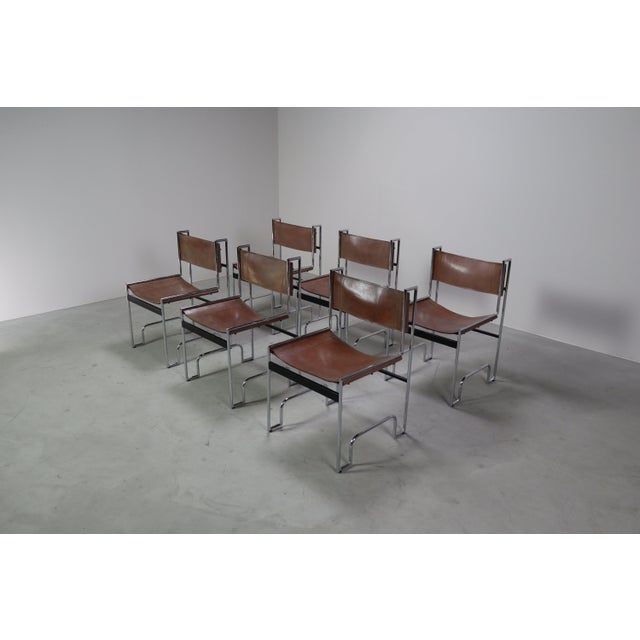 Modernist Chrome and Leather Dining Chairs, 1970s, Set of 6 For Sale - Image 4 of 18