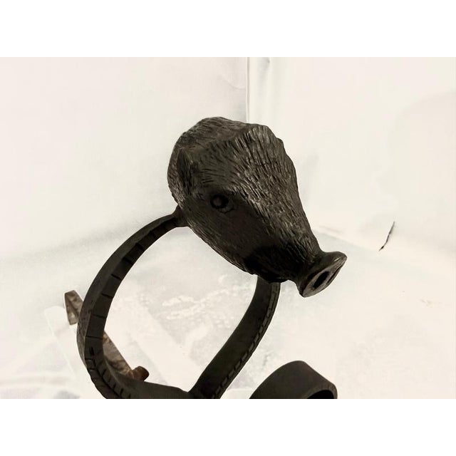 Late 19th Century Wrought Iron Andirons with Boars Heads, France, Set of 2 For Sale - Image 4 of 13
