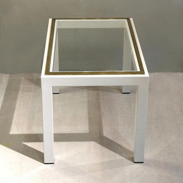 Cream Mid-Century Modern Cream Metal & Brass Side Tables with Glass Top, 1970s, Set of 2 For Sale - Image 8 of 12
