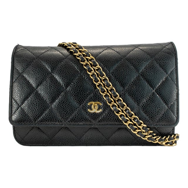Chanel Classic Quilted Black Lambskin Wallet on Chain With Gold Hardware Bag For Sale