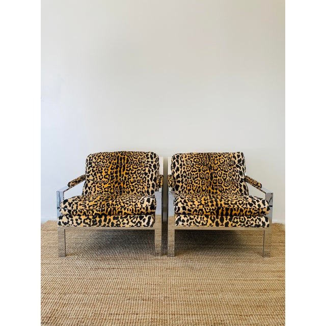 Mid-Century Modern Vintage 1970s Cy Mann Pair of Leopard & Chrome Lounge Chairs Mid Century Modern For Sale - Image 3 of 17