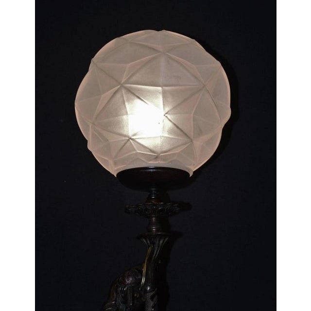 19th Century French Bronze Figural Lady Lamp with Opaline Globe, 1865 For Sale - Image 15 of 18