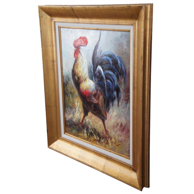 Farmhouse Impressionist Country Farmhouse Rooster Portrait Oil Painting on Canvas For Sale - Image 3 of 13