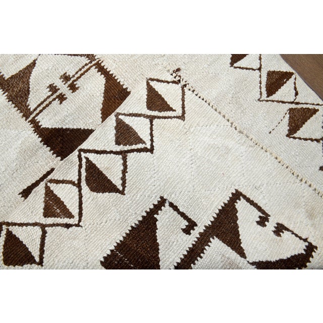 1970s Vintage Handmade Wool Cotton Beige Brown Runner Rug For Sale - Image 9 of 11
