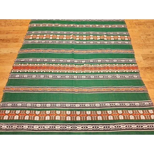 Textile Vintage American Southwestern Blanket, Handwoven Stripe Pattern, Green & Ivory, 5’ X 8’ For Sale - Image 7 of 12