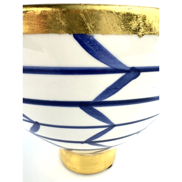 Italian Vintage Abigails Artisanal Italian Hand-Painted Ceramic Bowl With Gold Leaf Detailing For Sale - Image 3 of 11