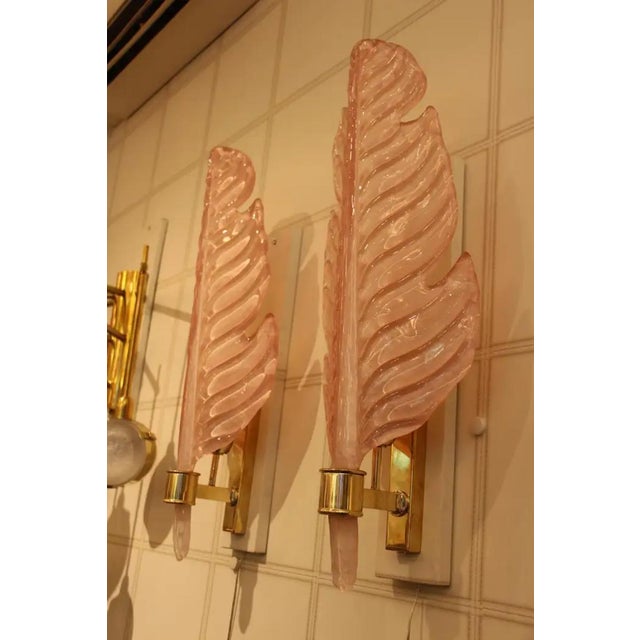 Leaf-Shaped Pink Murano Glass Wall Sconces in the style of Barovier, 2000s, Set of 2 For Sale - Image 17 of 18