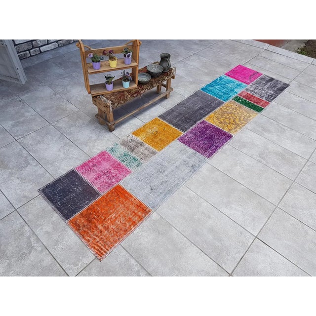 Turkish Ethnic Oushak Vintage Runner Rug For Sale - Image 3 of 10