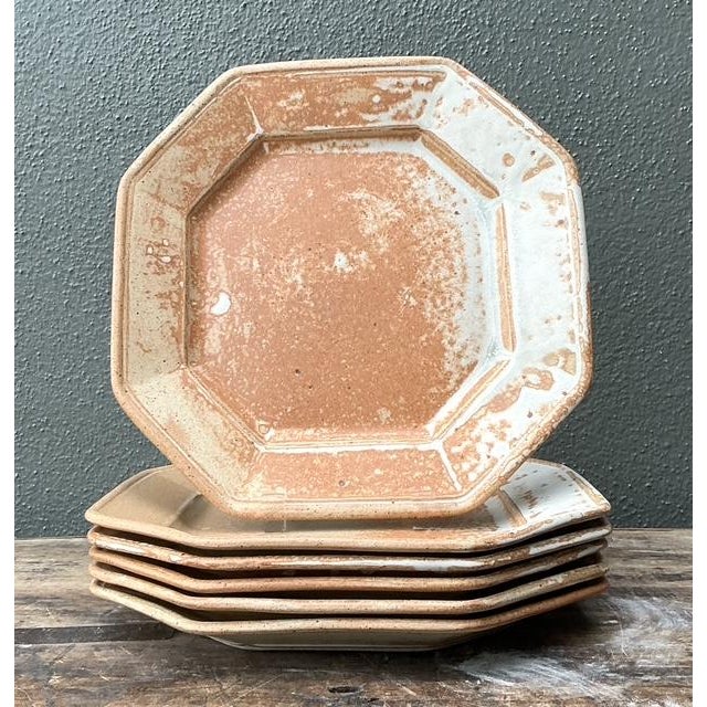 Ceramic Vintage Original Studio Pottery Octagon Dinner Plates - Set of 6 For Sale - Image 7 of 12